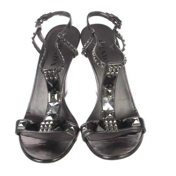 🔴37.5🔴 Prada Black Sandals with Embellished Straps(Advertised 7.5: VISIBILITY) - Picture 1 of 4
